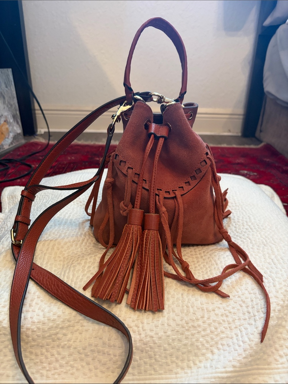 Tassel Drawstring Mini crossbody Bucket Bag Boho-Chic Y2K Rebecca Minkoff